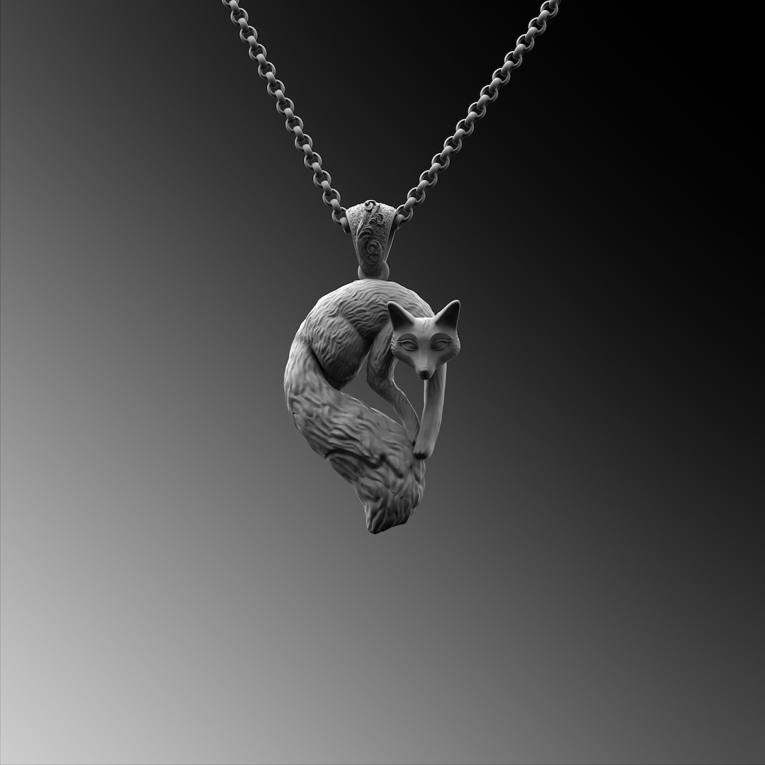 Large Fox Silver Mens Necklace Solid Silver Fox Pendant With Etsy