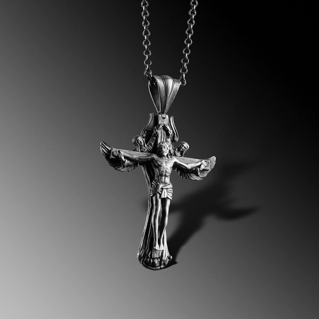 Silver Jesus Pendant Men Jesus Christ Necklace Crucifix Necklace Men