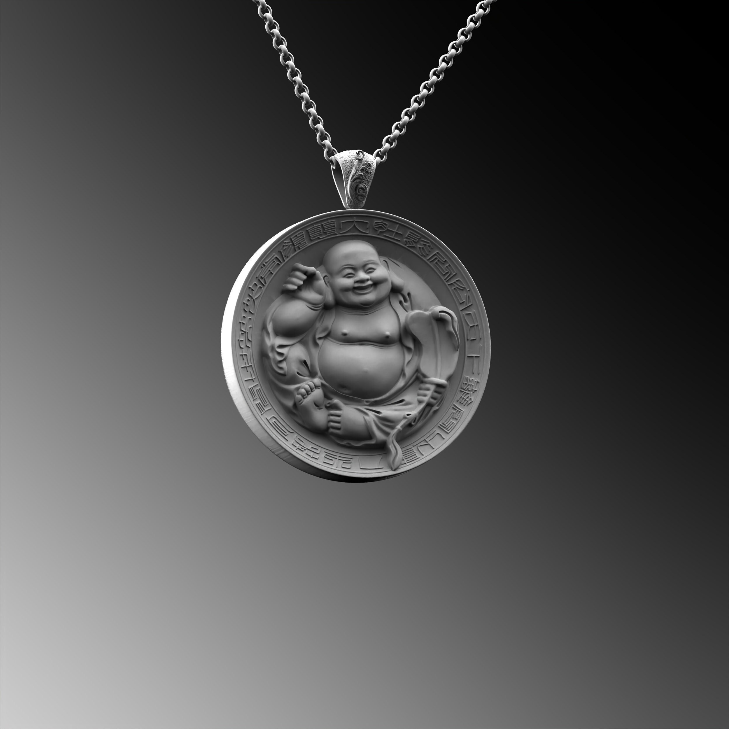 Laughing Buddha Pendant -sterling Silver Meditating Buddha