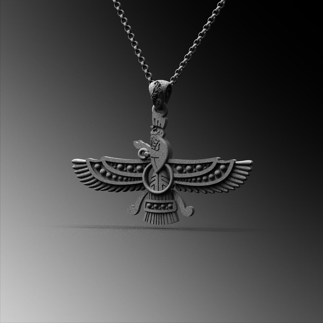 Faravahar Ahura Mazda Handmade Silver Necklace, Ancient Persia Silver
