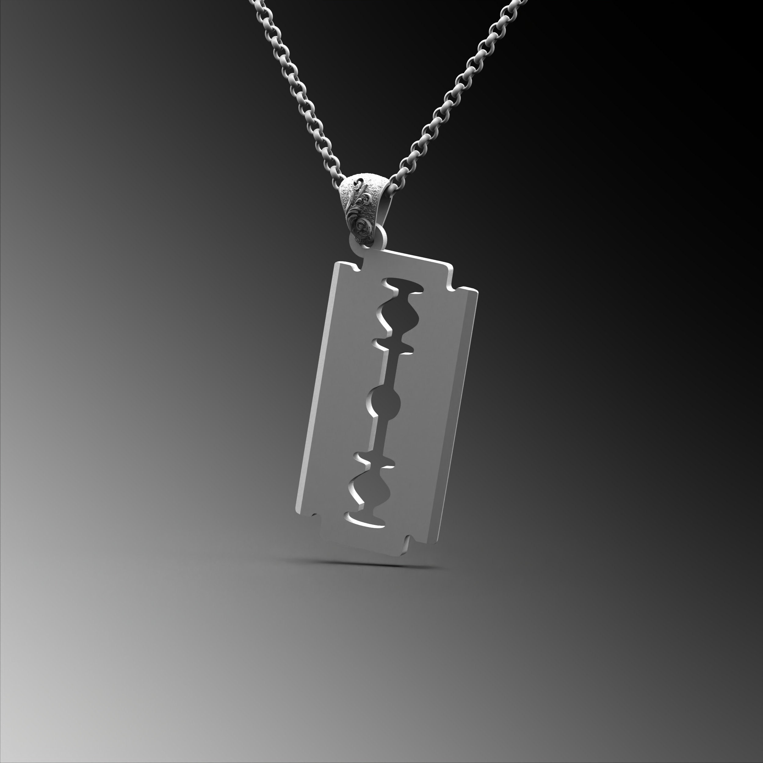 MD® Barber Razor Blade Necklace with Ball Chain & Key Ring (Silver)