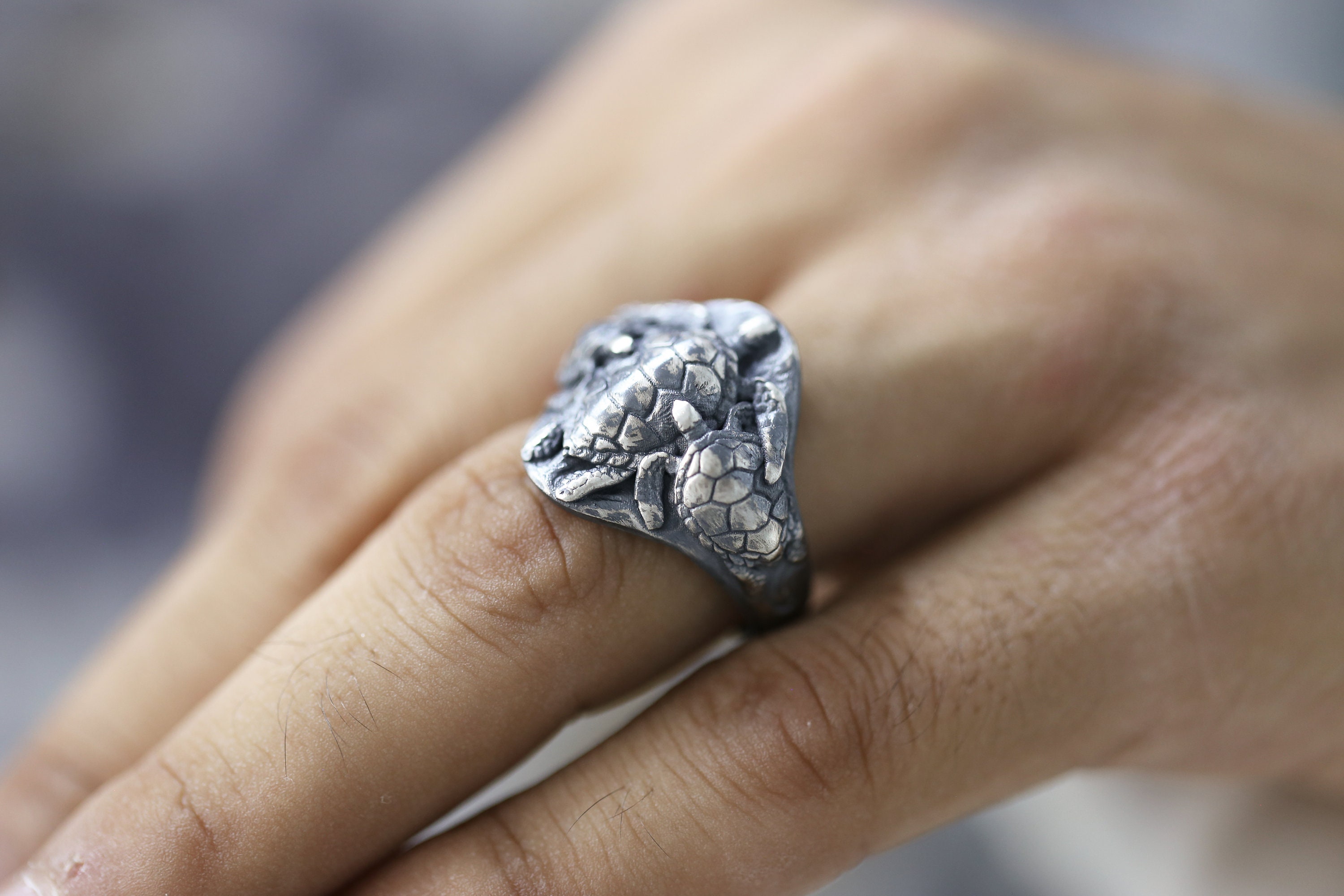 Silver Turtle Rings for Man Silver Turtle Ring Men Signet