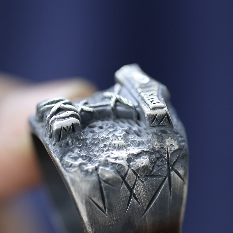 Mens Viking Ring Silver Mjolnir Ring Unique Viking Ring Etsy
