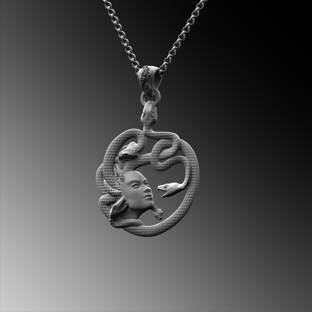 Silver Medusa Pendant for Mens Medusa Necklace Medusa Charm Medallion