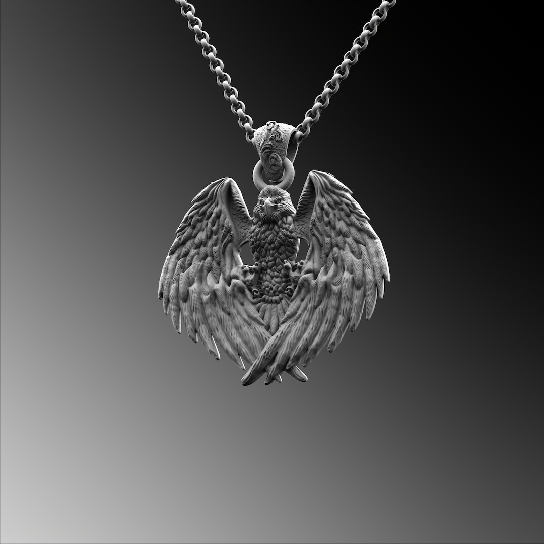 Silver Eagle Pendant for Man Sterling Silver Eagle Winged Medallion