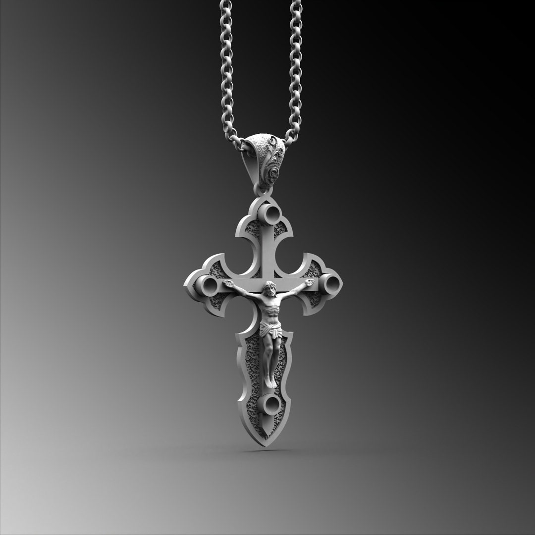 Crucifix Cross Necklace for Men, Sterling Silver Mens Cross Pendant With Jesus, Crucifix