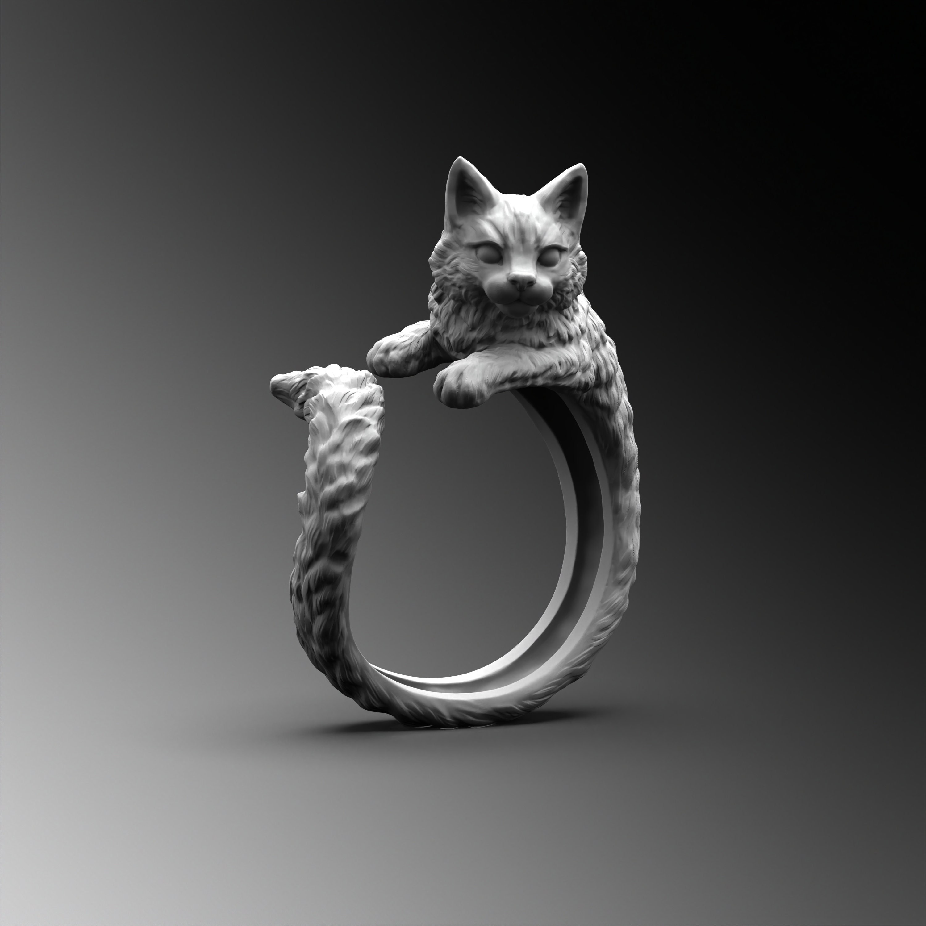 Sterling Silver Cat Ring, Handmade Kitty Band for Men - Etsy