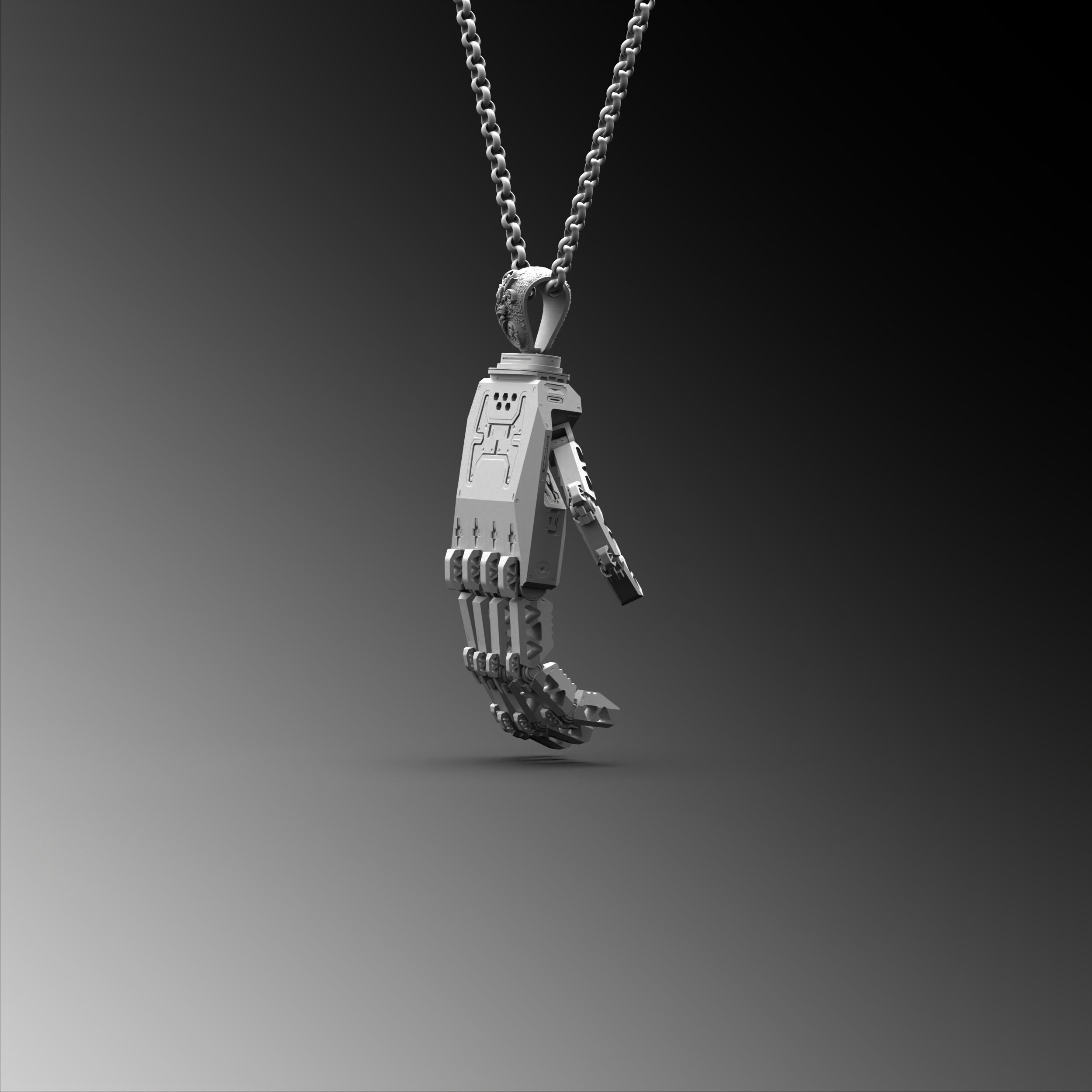 交換無料！ Mechanical Pendant Hand Robot Silver Skeleton Necklace Hand その他