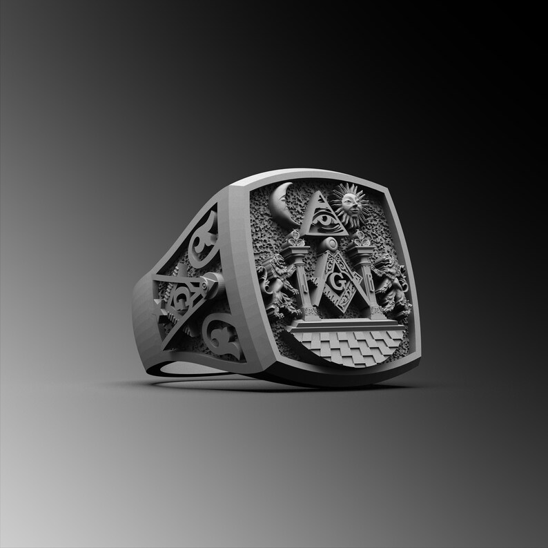 Mens Masonic Ring Unique Rings for Men Oxidized Silver Etsy