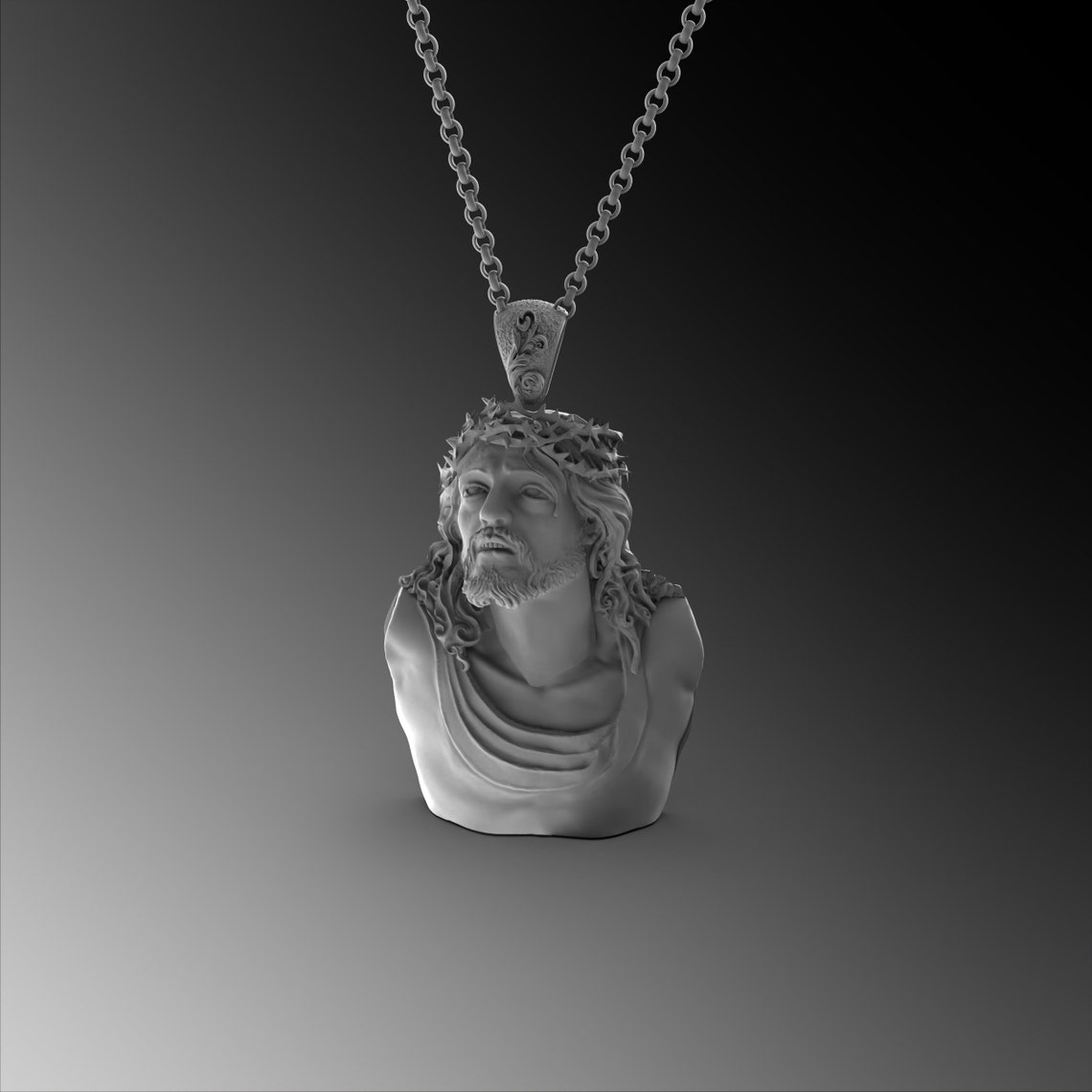 Silver Jesus Pendant Men Jesus Christ Necklace Crucifix Etsy