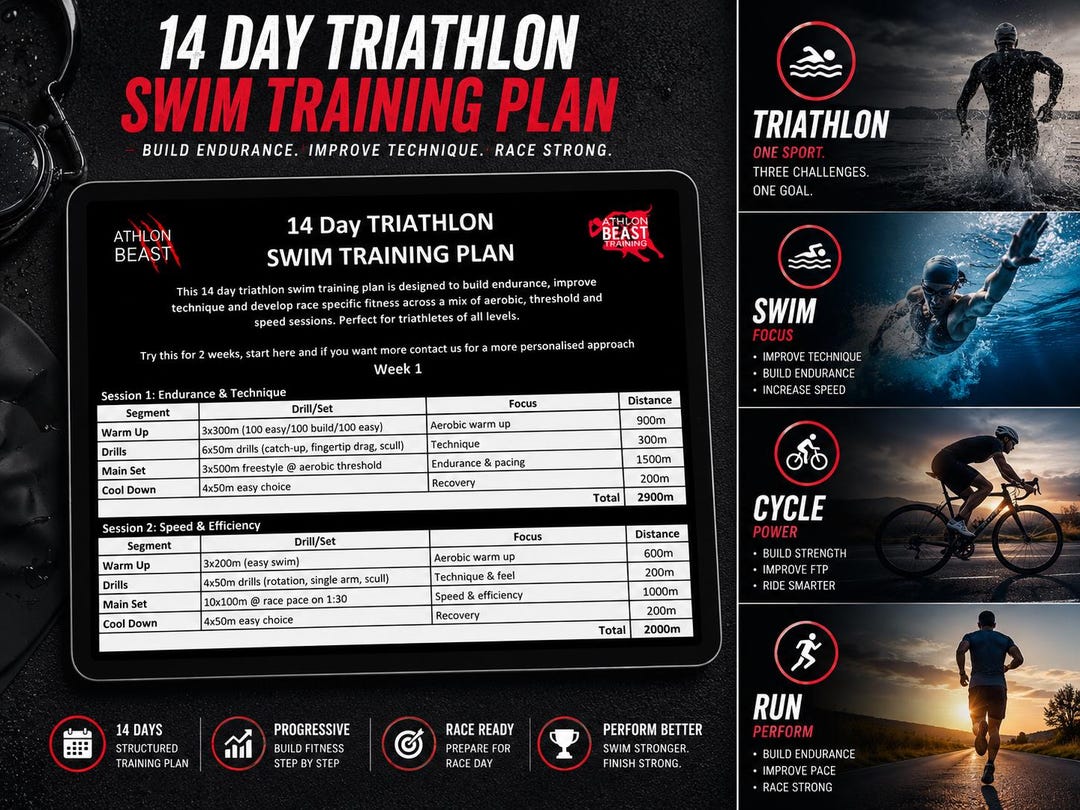 14 Day Triathlon Swim Training Plan PDF | 1500m Freestyle Program ...