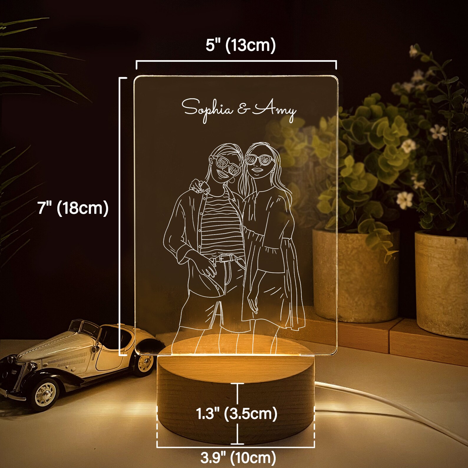 Custom LED Photo Night Light, Personalized Portrait Illustration Photo ...