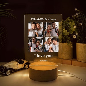 Custom LED light photo collage plaque, Personalized picture frames glass art photo gifts, 1 year anniversary gift for boyfriend & girlfriend