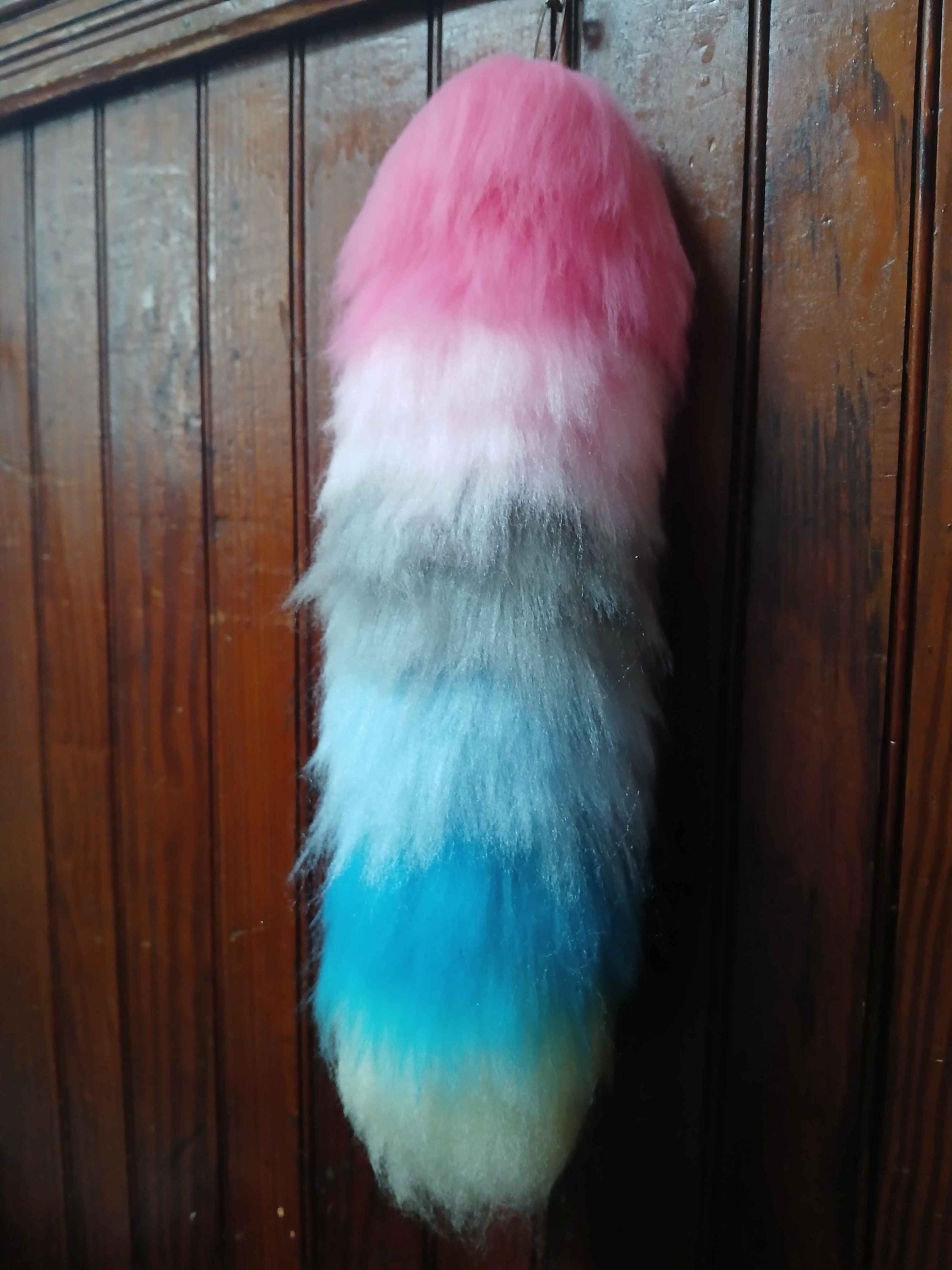 14" yarn tail handmade - furry tail, therian tail, genderflux flag, pride, lgbtqia+, pink, grey, blue, yellow
