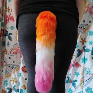 16” yarn tail handmade - furry tail, therian tail, Pink, white, orange, lesbian flag, pride, lgbtq+