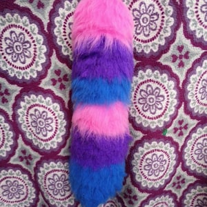 16” yarn tail handmade - furry tail, therian tail, Pink, purple, blue, bisexual flag, pride, lgbtq+