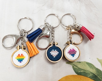 Pride heart keychains | Pride Bag Charms | Pride flag | Bisexual flag | Trans flag | Hand stitched gift