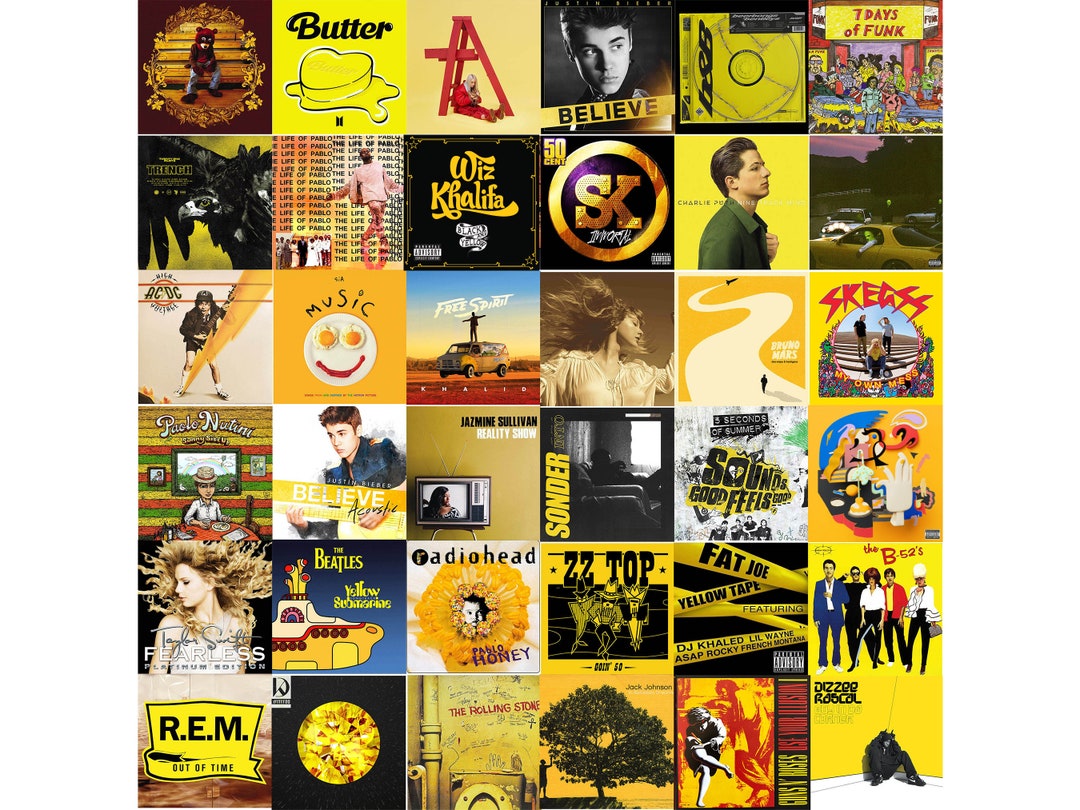 36 PCS Album Poster Yellow Wall Collage Kit Album Cover Aesthetic Photo