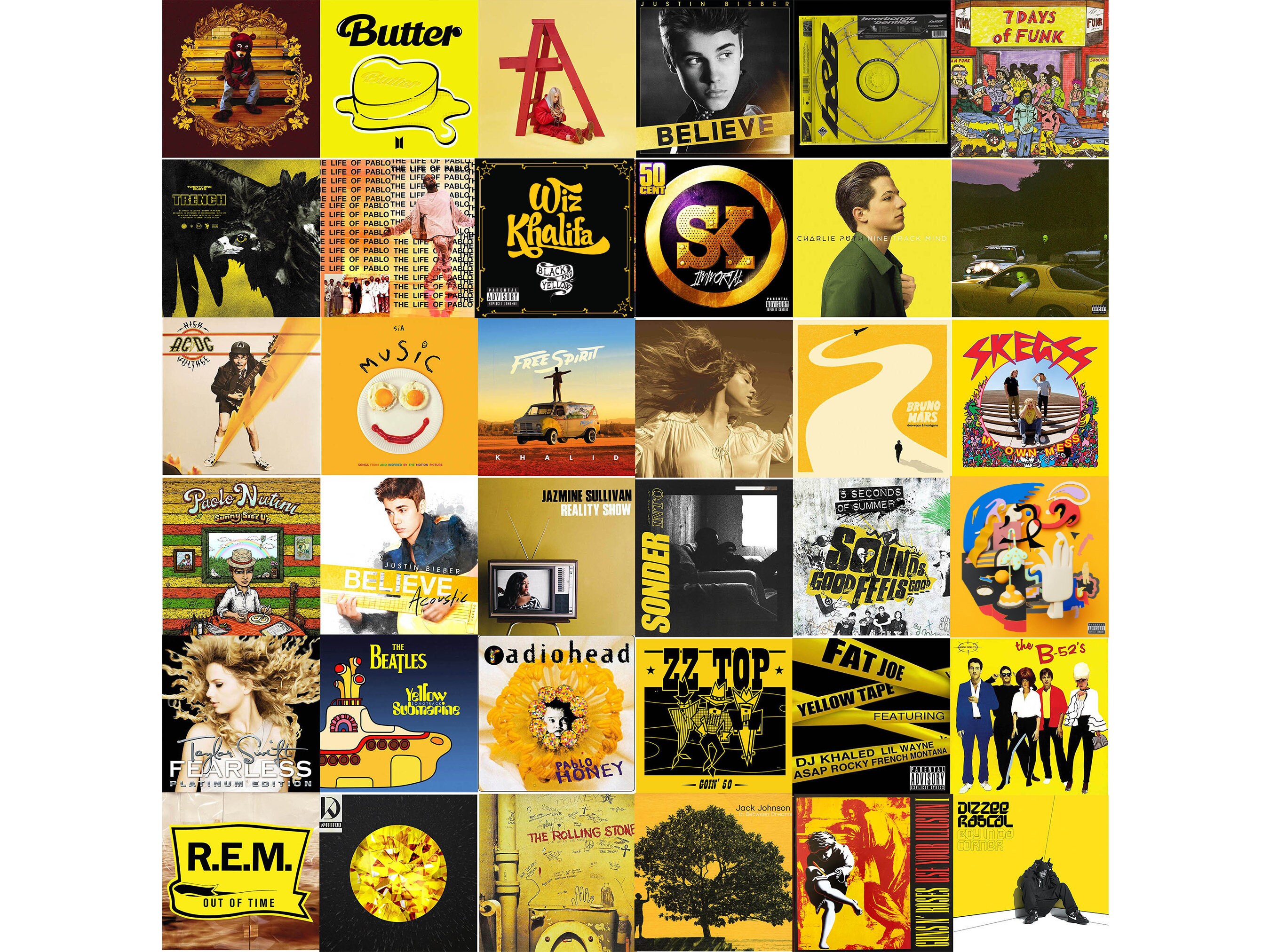 36 PCS Album Poster Yellow Wall Collage Kit Album Cover Aesthetic Photo