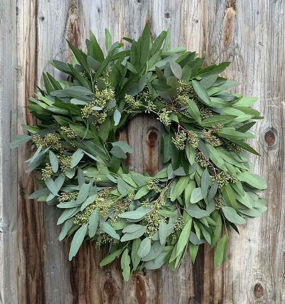 Fresh Bay Leaf Eucalyptus Seeded Wreath Front Door Etsy