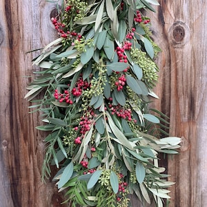 Fresh pepper berry seeded eucalyptus olive garland, wedding garland, winter garland, Christmas garland, real greenery garland, aisle decor