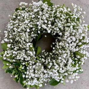 Fresh babys breath green pittosporum wreath, candle ring, wedding wreath, home decor, front door, babyshower wreath