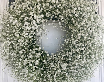 Fresh baby’s breath wreath, wedding wreath, white flower wreath, baby shower wreath, real gypsophila