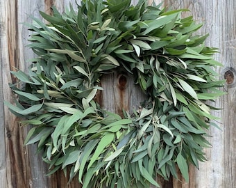 Fresh Willow Olive Wreath, Greenery Wreath, Willow Olive, Front Door Wreath, Wedding, Housewarming Gift, Real Wreath