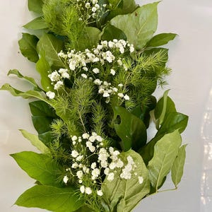 Fresh salal Ming fern babys breath garland, wedding garland, greenery garland, flower garland, arch decor, aisle runner, centerpiece