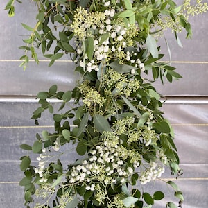 Fresh babys breath seeded gunni garland, wedding garland, real greenery garland, aisle runner, centerpiece, wedding decor, eucalyptus