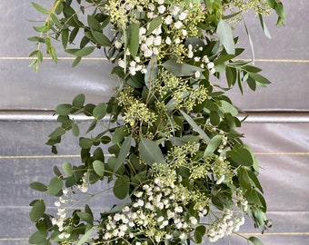 Fresh babys breath seeded gunni garland, wedding garland, real greenery garland, aisle runner, centerpiece, wedding decor, eucalyptus