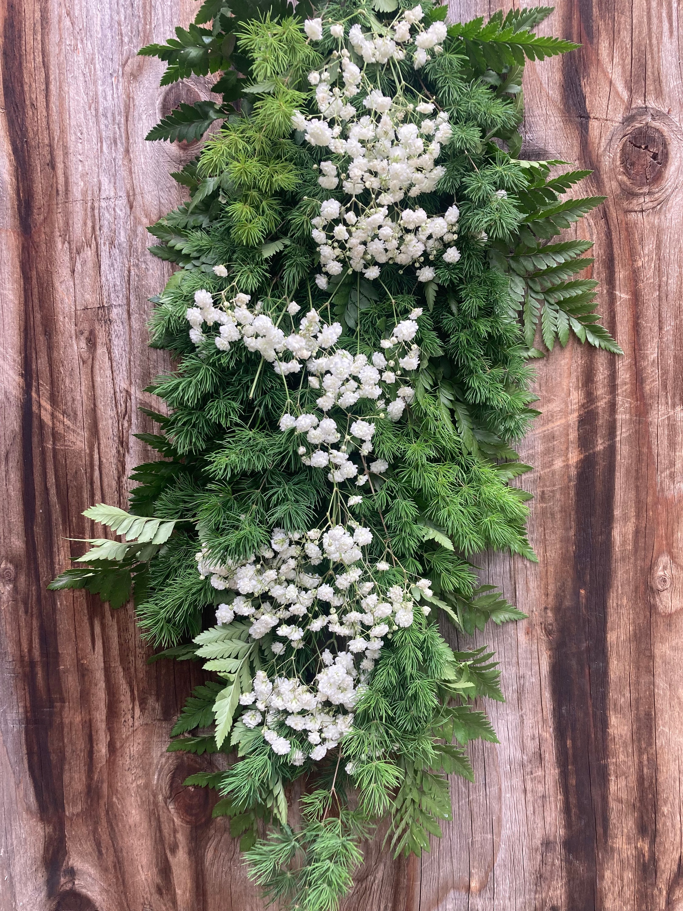 Fresh Babys Breath Leather Leaf Ming Fern Garland, Real Greenery