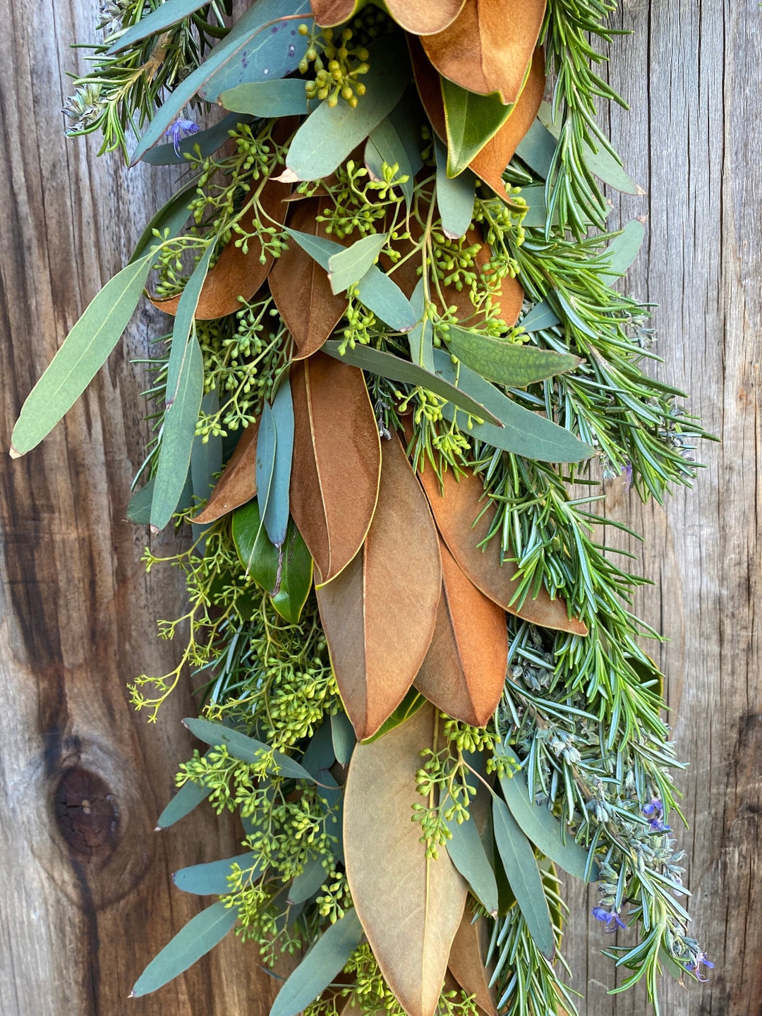 Fresh Magnolia Eucalyptus Seeded Rosemary Garland, Real Greenery