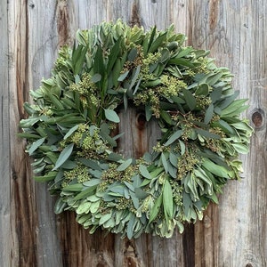 Fresh Bayleaf Eucalyptus Seeded Variegated Pitt Wreath, Greenery Wreath, Fresh Wreath, Front Door Wreath, Wedding, Housewarming Gift