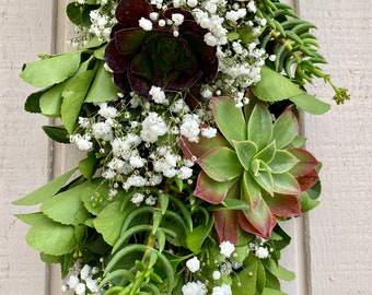 Fresh succulent garland, baby’s breath garland, greenery garland, wedding garland, aisle runner, centerpiece, baby shower garland