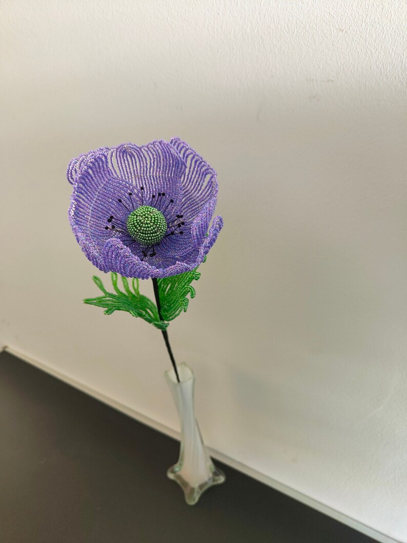 Flor de amapolas artificiales para florero, ramo de flores con cuentas francesas imagen 3