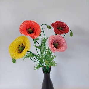artificial poppies flowers french beaded flower poppy red