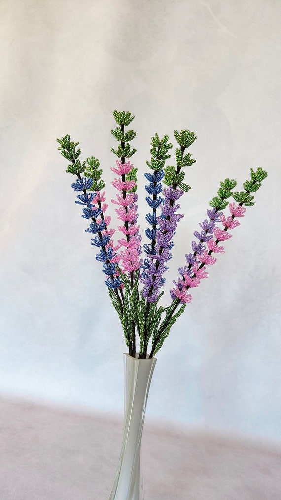 French Beaded Lavender Stems: Pearl Lavender Flowers