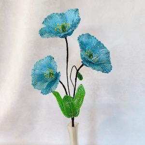 French Beaded Poppy Flowers: Artificial Floral Arrangement (50cm)