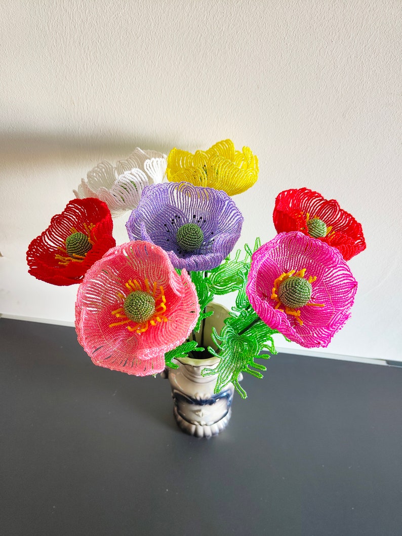 artificial poppies flower for vase flower for bouquet french beaded flowers image 4