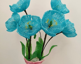 Flowers poppies french beaded flowers artificial flowers for vase