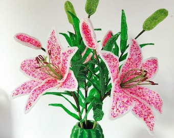 Artificial Lilly Flower: French Beaded Floral Decor