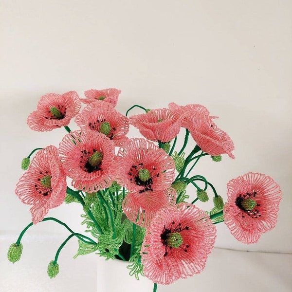 Artificial poppies french beaded flowers poppy artificial