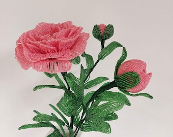French Beaded Peony Flower Arrangement: Vintage Home Decor