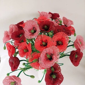 Artificial poppies french beaded flowers bouquet flowers