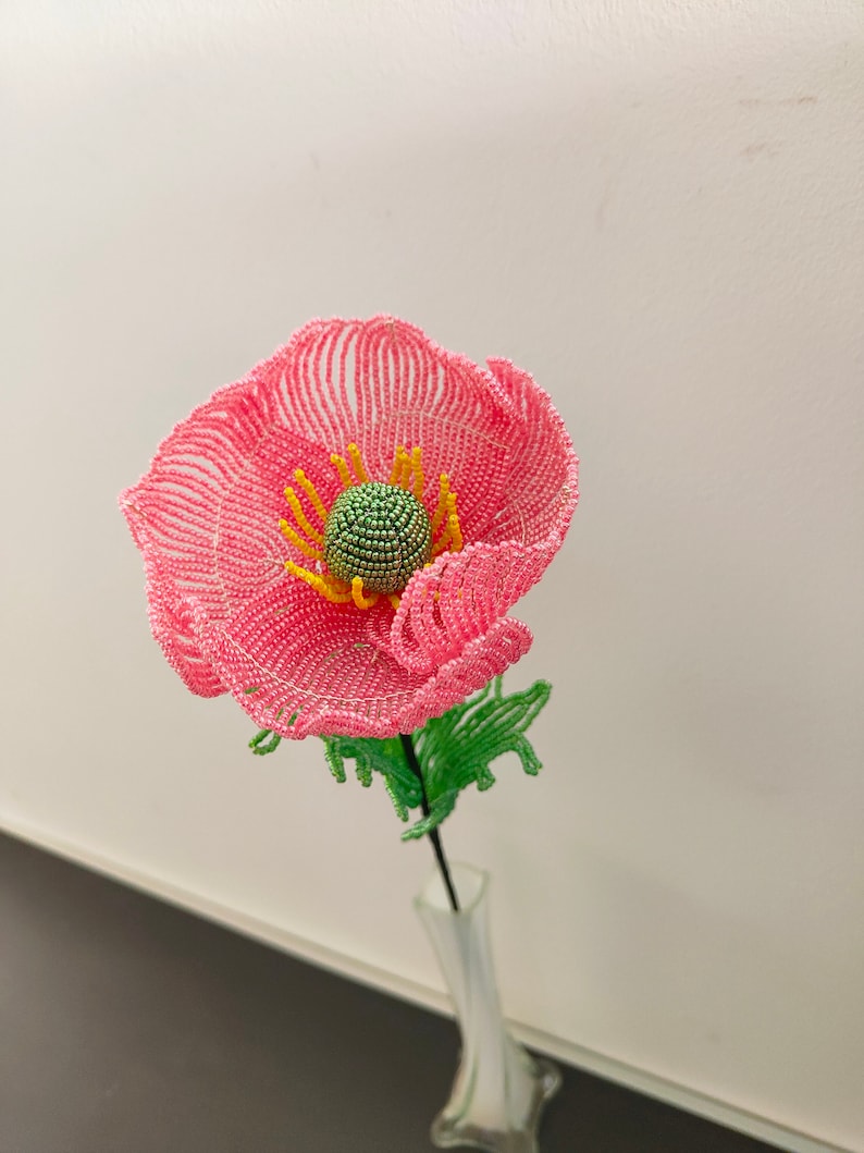 artificial poppies flower for vase flower for bouquet french beaded flowers Pink