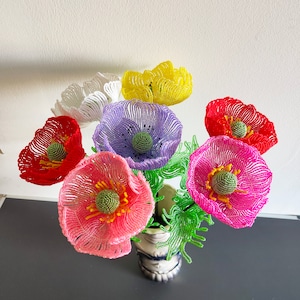 artificial poppies flower for vase flower for bouquet french beaded flowers image 1