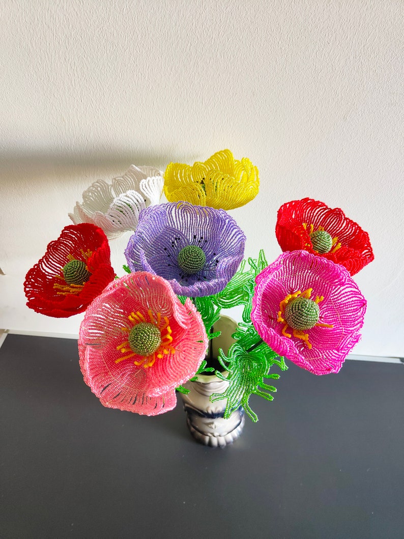 artificial poppies flower for vase flower for bouquet french beaded flowers image 1
