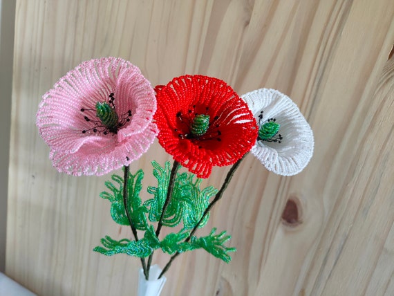 Poppy Flower French Beaded Flowers Artificial Flowers - Etsy