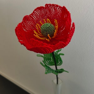 artificial poppies flower for vase flower for bouquet french beaded flowers Red